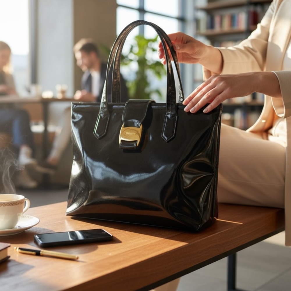 Salvatore Ferragamo Glossy Black Tote
